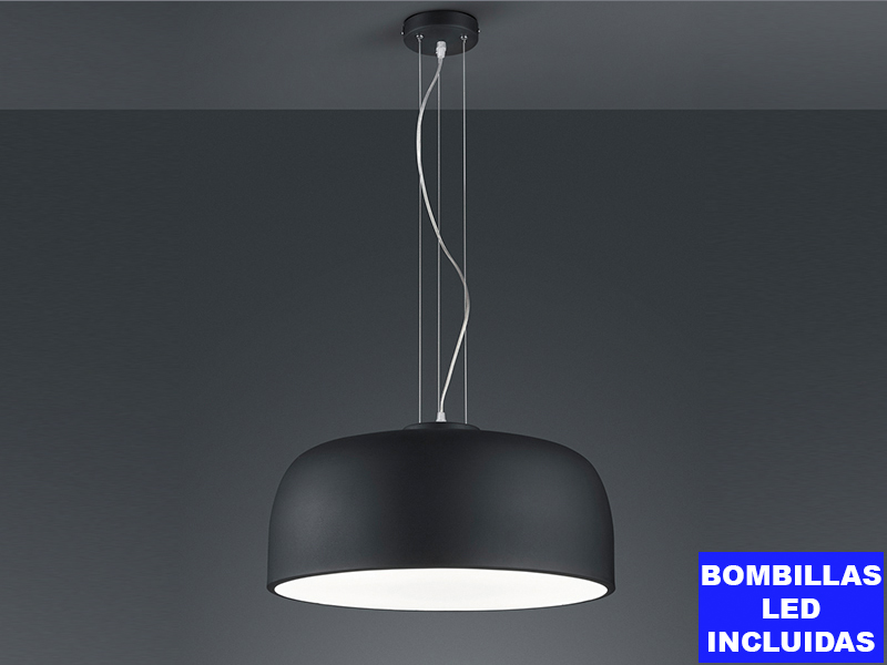 Lámpara de techo BARÓN, de color negro mate,altura regulable, incluye 4 bombillas led de 11w.