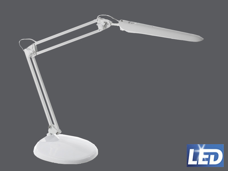 Lámpara articulada STOIS blanca, con base y pinza de fijación a mesa o tablero, led 8w 4000 lúmenes 4500ºk