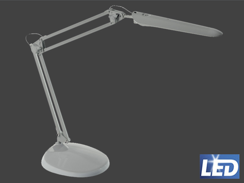 Lámpara articulada STOIS plata, con base y pinza de fijación a mesa o tablero, led 8w 4000 lúmenes 4500ºk