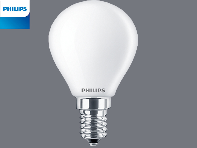 Bombilla esférica  cristal Philips P45 LED E14 4,3W-40W 4000º 470 Lúmenes. A++