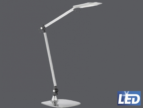Lámpara articulada PLIS cromo, con base y pinza de fijación a mesa o tablero, led 10w 550 lúmenes